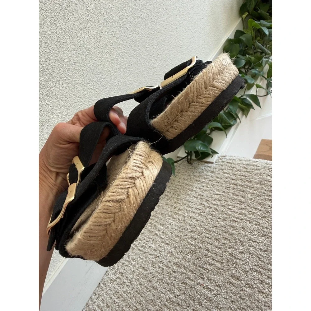 NEW Haute Hippie Nikki Black Suede Buckle Slide Sandals ESPADRILLE WOMEN 9
